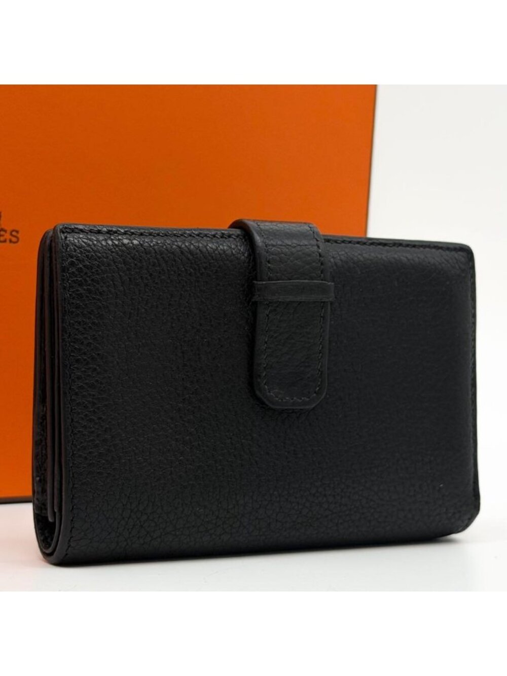 Hermes Jura Togo Bearn Black Leather Compact Bifold Wallet